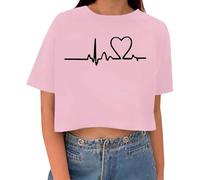 YOSUWOAI Maglietta da donna a maniche corte, sexy, senza pancia, estiva, vintage, a crop con lettera Los Angeles, girocollo, per adolescenti, ragazze, P Rosa, XXL