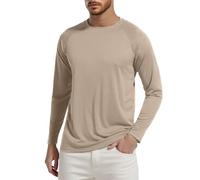 YOSUWOAI Maglietta da uomo, a maniche lunghe, per escursioni, surf, pesca, estate, leggera, traspirante, strato base 50+, UV, per spiaggia, sport, maglietta con scollo rotondo, O verde dell'esercito