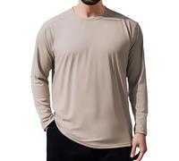 YOSUWOAI Maglietta da uomo, a maniche lunghe, per escursioni, surf, pesca, estate, leggera, traspirante, strato base 50+, UV, per spiaggia, sport, maglietta con scollo rotondo, Z03 kaki, XXL