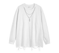 YOSUWOAI Maglietta da uomo con scollo rotondo, a maniche lunghe, tinta unita, comoda, con collana a croce, stile gotico, streetwear, O bianco., M
