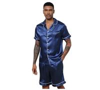 YOSUWOAI Pigiama corto da uomo in raso, a maniche corte, con pantaloncini, in due pezzi, pigiama, estivo, leggero, a maniche corte e pantaloncini, abbigliamento per la casa, O blu navy, M