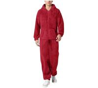 YOSUWOAI Pigiama da uomo lungo e caldo in pile, con chiusura lampo, pigiama Onesie soffice, tuta intera con tasche, un pezzo unico, con cappuccio, O rosso., L