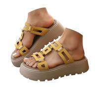 YOSUWOAI Sandali estivi da donna con plateau aperto, comodi e antiscivolo, sandali da spiaggia con cinturino in metallo dorato, scarpe da spiaggia per passeggiate, scarpe per il tempo libero, giallo