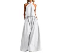 YOSUWOAI Set da donna elegante, 2 pezzi, con allacciatura al collo, parte superiore e gamba larga, con tasche, per vacanze, tempo libero, streetwear, tuta estiva in due pezzi, per tutti i giorni