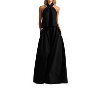 YOSUWOAI Set da donna elegante, 2 pezzi, con allacciatura al collo, parte superiore e gamba larga, con tasche, per vacanze, tempo libero, streetwear, tuta estiva in due pezzi, per tutti i giorni