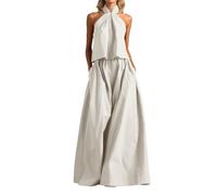 YOSUWOAI Set da donna elegante, 2 pezzi, con allacciatura al collo, parte superiore e gamba larga, con tasche, per vacanze, tempo libero, streetwear, tuta estiva in due pezzi, per tutti i giorni