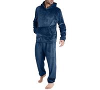 YOSUWOAI Set di pigiama invernale da uomo, in pile, con cappuccio, in flanella, in due pezzi, comodo, per pigiama e pantaloni da notte, P blu navy, M