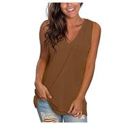 YOSUWOAI T-shirt da donna con scollo a V, senza maniche, in tinta unita, per la spiaggia, Y2K, O kaki, S