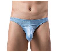 YOSUWOAI Tanga sexy da uomo con glitter, erotico, perizoma, biancheria intima elasticizzata, tinta unita, traspirante, comoda, bikini, slip a vita bassa, O celeste, L