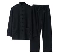 YOSUWOAI Tangzhuang Due Pezzi Camicetta Da Donna Lino Camicetta E Pantaloni Lunghi 2 Divisori Stile Cinese Tradizionale Arti Marziali Kung Fu E Tai Chi Uniform Loose Fit Tuta Pantaloni, O nero., XL