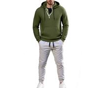 YOSUWOAI Tuta da jogging da uomo, calda, 2 pezzi, felpa e pantaloni felpati, comoda vestibilità, per il tempo libero, casual, con chiusura lampo 1/4, O verde, XL
