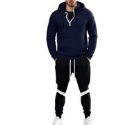YOSUWOAI Tuta da jogging da uomo, calda, 2 pezzi, felpa e pantaloni felpati, comoda vestibilità, per il tempo libero, casual, con chiusura lampo 1/4, P blu navy, M