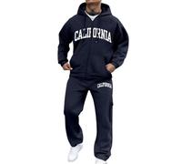 YOSUWOAI Tuta da jogging da uomo, in due pezzi, con cappuccio, set da 2 pezzi, per autunno e inverno, per lo sport, per il tempo libero, P blu navy, S