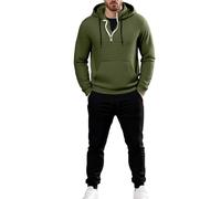 YOSUWOAI Tuta da jogging da uomo, per l'autunno, con chiusura lampo 1/4, set da 2 pezzi, con cappuccio e pantaloni sportivi, per il tempo libero, calda, comoda tuta invernale, P verde., XL