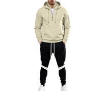 YOSUWOAI Tuta da jogging da uomo, per l'autunno, con chiusura lampo 1/4, set da 2 pezzi, con cappuccio e pantaloni sportivi, per il tempo libero, calda, comoda tuta invernale, O beige., L