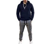 YOSUWOAI Tuta da jogging da uomo, per l'autunno, con chiusura lampo 1/4, set da 2 pezzi, con cappuccio e pantaloni sportivi, per il tempo libero, calda, comoda tuta invernale, Q blu navy, M