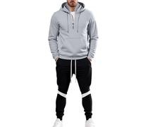 YOSUWOAI Tuta da jogging da uomo, per l'autunno, con chiusura lampo 1/4, set da 2 pezzi, con cappuccio e pantaloni sportivi, per il tempo libero, calda, comoda tuta invernale, O grigio., 3XL