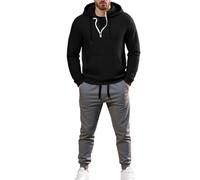 YOSUWOAI Tuta da jogging da uomo, per l'autunno, con chiusura lampo 1/4, set da 2 pezzi, con cappuccio e pantaloni sportivi, per il tempo libero, calda, comoda tuta invernale, Q nero., XXL