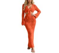 YOSUWOAI Vestito da spiaggia da donna, 2 pezzi, costume da bagno a maniche lunghe, con lacci anteriori, in rete, cardigan, body con maxi gonne lunghe, set da due pezzi, scollo all'uncinetto, stile