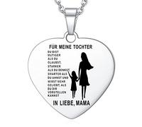 YOTHIWAD Collana con ciondolo a forma di cuore, in acciaio inox, con lettere tedesche incise, regalo di compleanno per figlia di papà e mamma, pietra preziosa