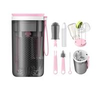 YOTIME Set Spazzole Biberon da Viaggio, con Silicone Spazzola per Biberon, Scovolino per tettarelle e Cannuccia, Dispenser Sapone, Scolabottiglie, Scatola Portaoggetti, senza BPA, Rosa