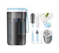 YOTIME Set Spazzole Biberon da Viaggio, con Silicone Spazzola per Biberon, Scovolino per tettarelle e Cannuccia, Dispenser Sapone, Scolabottiglie, Scatola Portaoggetti, senza BPA, Blu