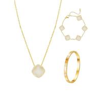 Yotlein 3 Pezzi Four Leaf Clover Jewellery Set, Placcati Oro 18 Carati, Bracciale Don-na Oro con Zirconi Cubici da Donna, Bracciale con Trifoglio Fortunato da Donna, Regalo per Donne e Ragazze