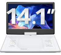 YOTON Lettore DVD portatile 16.9" con schermo rotabile HD 14.1", autonomia 4-6 ore, memoria intelligente, supporta USB/SD/CD, ideale per auto e viaggi (bianco)