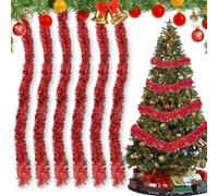 yotutun 10 Pezzi Ghirlanda di Orpelli Natalizi, 1,9m Ghirlanda di Natale Tinsel Ghirlanda Albero di Natale Brillante Ghirlanda Natalizia per Albero Natale Casa Interno Estern, Rosso