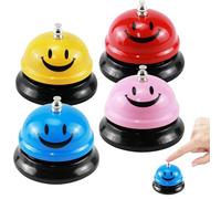 yotutun Campanello da chiamata, 4 pezzi, campanello da tavolo, campanello da reception, campanelle da allenamento, campanella a mano con motivo sorriso, per ufficio, bar