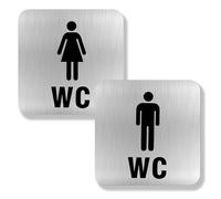 yotutun Targhetta per Porta WC, 2 Pezzi Toilette WC Cartello Adesivo Donne Uomini Alluminio Spazzolato Auto-Adhesiva Metallo Targhe Toilette per Interni ed Esterni 12 x 12 cm
