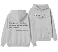 You are Enough Felpa con cappuccio da donna con cappuccio Dear Person Behind Me Gentilezza Felpe Grafica Positive Mental Health Awareness Inspirational, Grigio, S