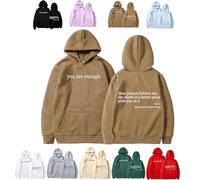 You Are Enough Hoodie, Dear Person Behind Me Sweatshirt, Casual Graphic Letter Print Sleeve Hoodies for Men Women (Khaki,XXL)