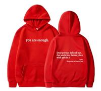 You Are Enough Hoodie, Dear Person Behind Me Sweatshirt Hoodie for Women Casual Letter Print Sleeve Pullover Gift (XL,Red)