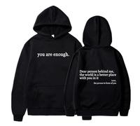 You Are Enough Hoodie, Dear Person Behind Me Sweatshirt Hoodie for Women Casual Letter Print Sleeve Pullover Gift (2XL,Black)