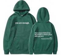 You Are Enough Hoodie,Drawstring Hooded Sweatshirt,Long Sleeve Pullover Tops,Super Soft Plain Hoodie with Pocket Unisex (Green,S)