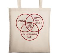 You are Here in The Middle of 1984 Brave New World Fahrenheit 451 Borsa tote in cotone ecologico naturale beige
