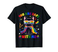 You Are Safe With Me You're Safe LGBTQ Pride Black Cat Maglietta