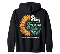 You Are Worthy Needed Loved Sunflower Green Ribbon Salute Felpa con Cappuccio