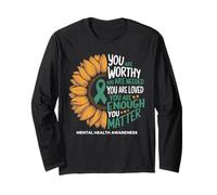 You Are Worthy Needed Loved Sunflower Green Ribbon Salute Maglia a Manica