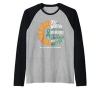You Are Worthy Needed Loved Sunflower Green Ribbon Salute Maglia con Maniche Raglan