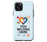 You Belong Here Rainbow Pencil Heart Pride Teacher LGBTQ+ Custodia per iPhone 11 Pro