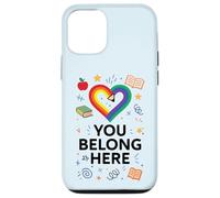 You Belong Here Rainbow Pencil Heart Pride Teacher LGBTQ+ Custodia per iPhone 12/12 Pro