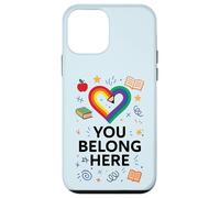 You Belong Here Rainbow Pencil Heart Pride Teacher LGBTQ+ Custodia per iPhone 12 mini