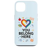 You Belong Here Rainbow Pencil Heart Pride Teacher LGBTQ+ Custodia per iPhone 13