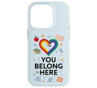 You Belong Here Rainbow Pencil Heart Pride Teacher LGBTQ+ Custodia per iPhone 14 Pro