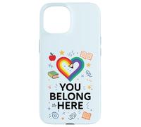 You Belong Here Rainbow Pencil Heart Pride Teacher LGBTQ+ Custodia per iPhone 15