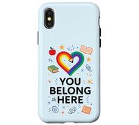 You Belong Here Rainbow Pencil Heart Pride Teacher LGBTQ+ Custodia per iPhone X/XS