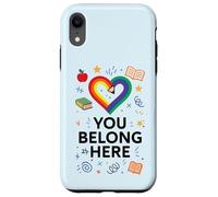 You Belong Here Rainbow Pencil Heart Pride Teacher LGBTQ+ Custodia per iPhone XR