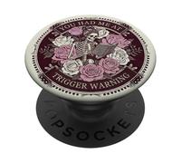 You Had Me At Trigger Warning Skeleton Bookish Floral Book PopSockets PopGrip Adesivo